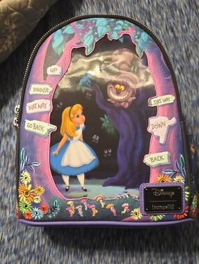 Loungefly Alice & Cheshire Cat Mini Backpack — Blue, Purple, Pink